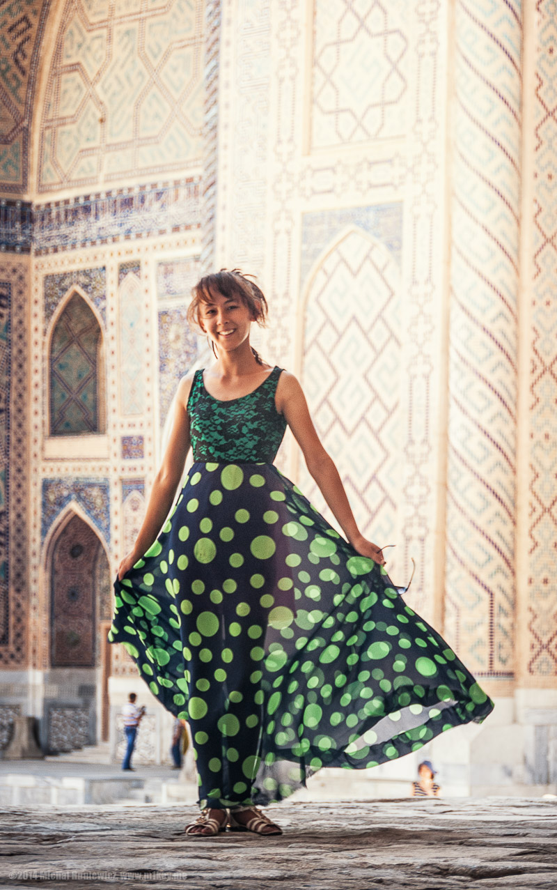 Girl wearing a green dress