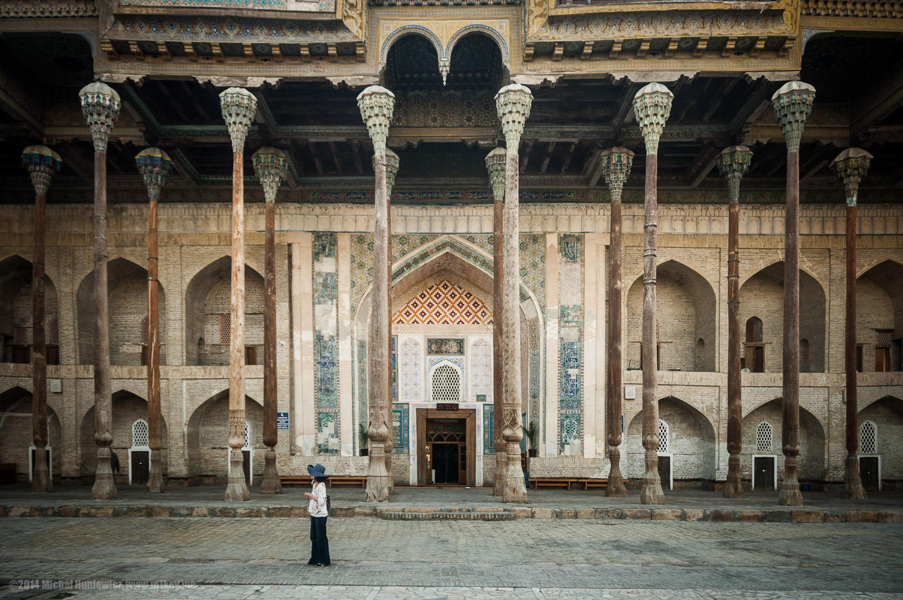 In front of a wooden mosque